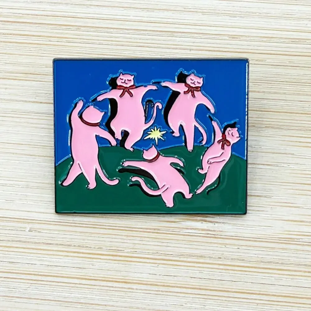 Whimsical Pink Cat Enamel Pin Cute Kawaii Cats Playing Soft Enamel Cat Lover